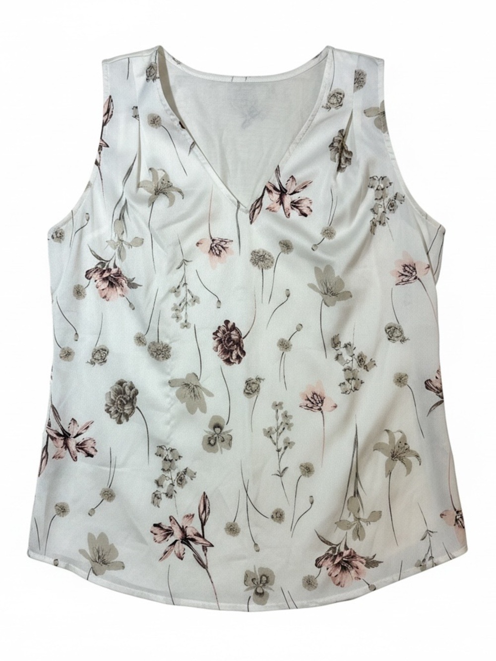 Ann Taylor White V-Neck Floral Camisole with Pink & Gray Blooms Beautiful!